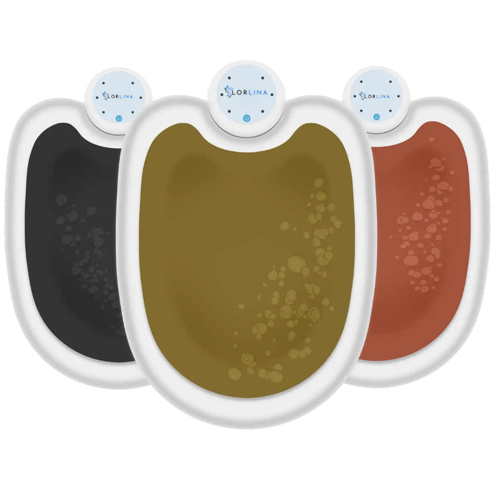 Změna barvy vody v detoxikační koupeli nohou